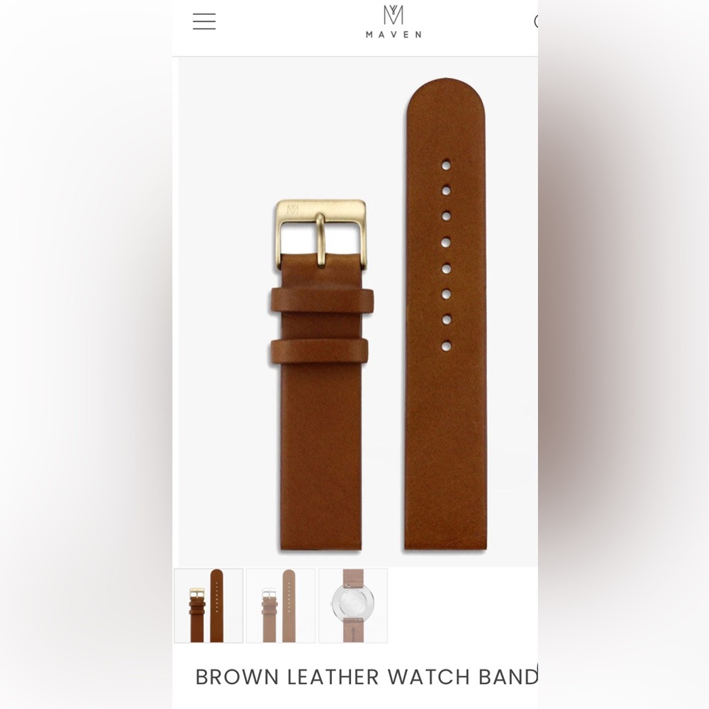 Brown Leather Watch Strap with Gold Buckle. 12mm